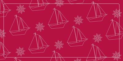 sailing ship rudder icon line art pattern red background. design for banner, greeting card, poster, web. vector