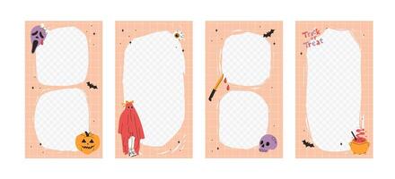 Halloween party invitation spooky night story instagram social media post. Cute layout and templates with decorative frame. stock design in flat style. vector