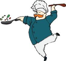 a chef is cooking while doing acrobatics vector