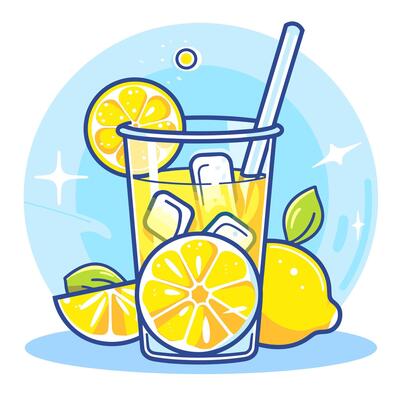 Lemonade lemon ice water juice fruit cartoon icon logo illustration drink nature flat cartoon drawing art isolated background