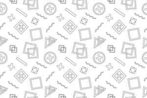 A Memphis style retro coloring page featuring geometric shapes like crosses, squares, and circles. Perfect for creative and fun design projects. vector