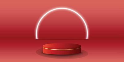 White neon light podium display with background the same color as the podium. Modern studio, wall scene fashion, stage podium scene with for Award Ceremony. 3D rendering. vector
