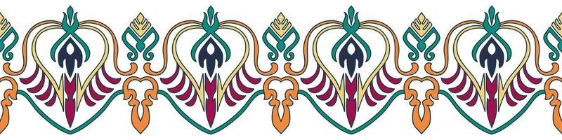 Seamless colorful abstract border on white background for fabric, rug, frame. vector