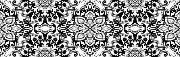 Mandala lines Seamless black pattern for background. Fabric pattern wallpaper wrapped vector