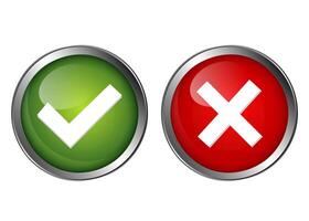 Green Check Mark and Red Cross Icons vector