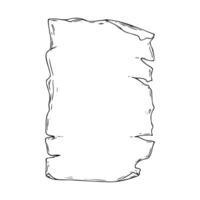 Parchment sheet of paper with old torn and curled edges. Line art is a simple hand-drawn illustration in black and white ink. Isolated EPS object. vector