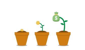 Investing in business and revenue growth Saving and increasing money Concept illustration grows a money tree vector