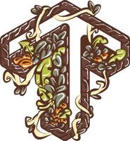 Brown Floral Up Arrow and Upward Icon with Vines vector
