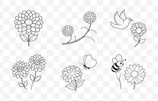 Print Chrysanthemum Line Art Set vector