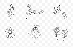 Print Exquisite Rose Line Art Set Detailed Botanical Illustrations for Elegant Designs and Creative Projects vector