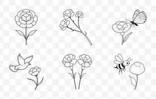 Print Elegant Carnation Line Art Set vector