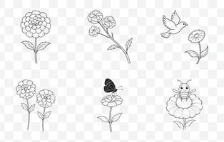 Print Detailed Marigold Line Art Set for Artistic and Design Projects vector