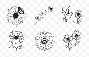 Print Elegant Sunflower Line Art Set for Stunning Botanical Illustrations and Designs vector