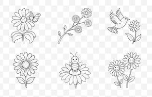 Elegant and Intricate Daisy Line Art Set for Creative Design Projects and Artistic Expressions vector