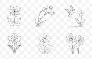 Print Elegant Daffodil Line Art Set for Detailed Floral Illustrations and Artistic Botanical Designs vector