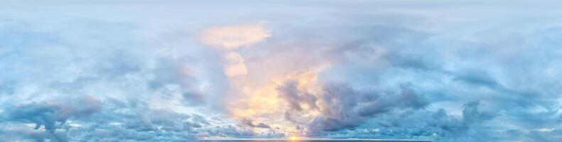 sky part of seamless panorama on sunset time with light clouds, for easy use in 3D graphics and composites in drone spherical panoramas as a sky dome. photo