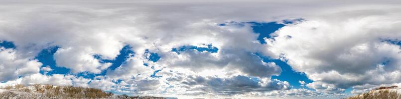 sky seamless panorama with clouds without ground, for easy use in 3D graphics and panorama for composites in aerial and ground spherical panoramas as a sky dome. sky replecement for photo