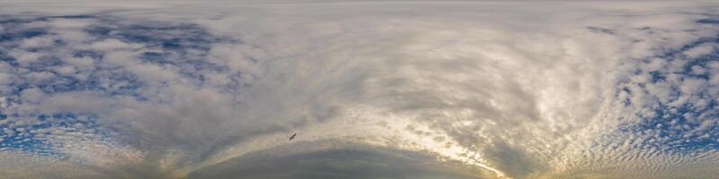 Overcast sky panorama on rainy day with Stratocumulus clouds in seamless spherical equirectangular format. Full zenith for use in 3D graphics, game and for aerial drone 360 degree panorama as sky dome photo