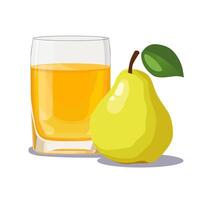 Full glass of yellow freshly and healthy squeezed pear juice isolated on white background. illustration in flat style with dietary drink. Summer clipart for card, banner, flyer, poster design vector