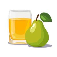 Full glass of yellow freshly and healthy squeezed pear juice isolated on white background. illustration in flat style with dietary drink. Summer clipart for card, banner, flyer, poster design vector