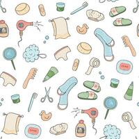 Hygiene icons set. Hand drawn hygiene elements seamless pattern. vector
