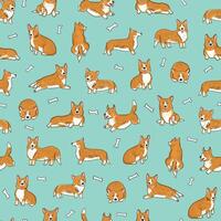 Corgi dog collection illustrations seamless pattern. vector
