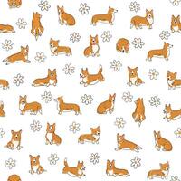 Corgi dog collection illustrations seamless pattern. vector
