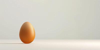 The single brown egg on a simple white surface with a minimalist gray background, emphasizing simplicity and focus on the egg, minimalism concept photo