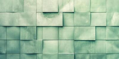 Green abstract pattern, rectangular shapes tiled texture, color variations on wall surface, modern design, interior concept photo