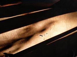 Abstract background of long shadows and sunlight on the ground. The sunlight is still yellowish in the morning and the shadows of objects can be seen faintly forming a unique texture photo
