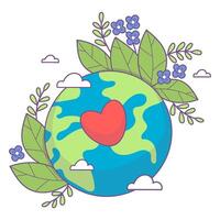 Planet Earth with flowers and heart vector