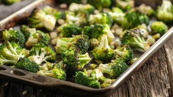 A delectable combination of fireroasted broccoli and sprouts served hot and fresh photo