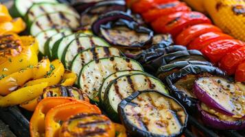 A rainbow of grilled vegetables from purple eggplant to yellow squash and everything in between photo