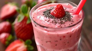 A light and refreshing strawberry smoothie boosted with high oleic acidrich chia seeds for a nutrientpacked drink photo