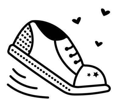 negro línea zapatillas icono, monocromo ilustración de correr. soltero bota con corazones, editable carrera firmar vector