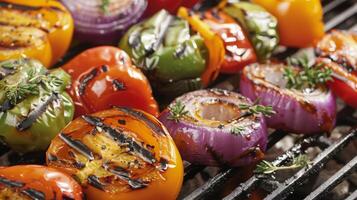 A mouthwatering combination of grilled peppers and onions bursting with delicious flavors photo
