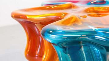 A funky plastic side table with a wavy design and a highgloss finish adding a touch of personality to any living space photo