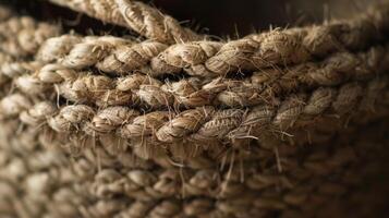 This closeup captures the natural imperfections and uneven knots in a handwoven jute basket adding a touch of rustic charm to the overall design photo
