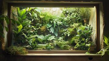A oneofakind window seat experience with a fullyintegrated vivarium providing a glimpse into a miniature world of green photo