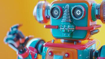 A bold and colorful plastic robot with movable parts and a fun futuristic design that sparks the imagination photo