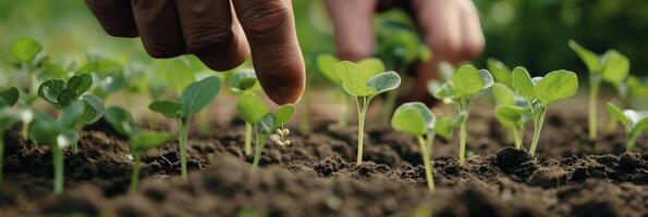 A closeup of a person planting seeds in a garden emphasizing the connection between plantbased eating and the cultivation of a more sustainable future photo