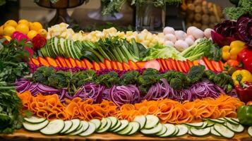 Layers of fresh vegetables cooked to perfection creating a beautiful display of various hues photo
