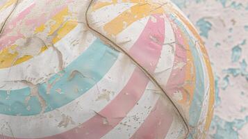 A retroinspired beach ball with muted pastel stripes and a faded worn look. Perfect for a game of catch on a sunny day at the beach photo