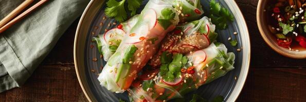 These light and airy spring rolls are filled with a burst of flavors from tangy pickled radishes to zesty herbs like mint and cilantro photo
