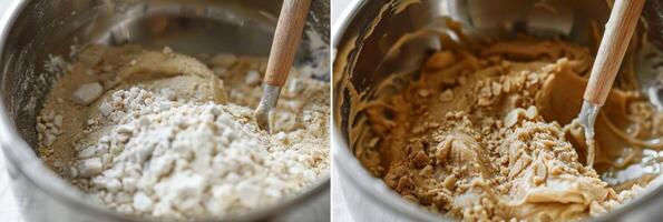 A mix of buckwheat and almond flour being stirred together to create a glutenfree and proteinrich base for the muffins photo