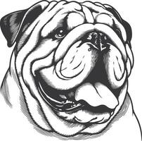 Line art French bulldog illustration. Ink style, cute animal for print linear silhouette. vector