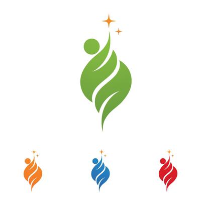 Collection of four green leaf and swirl eco-friendly logos.