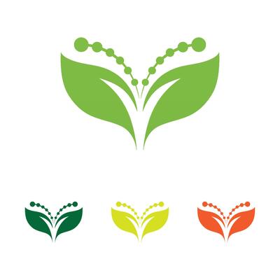 Collection of four green leaf and swirl eco-friendly logos.