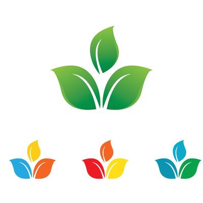 Collection of four green leaf and swirl eco-friendly logos.