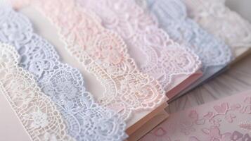 Relive the elegance of days gone by with this collection of stationery featuring intricate lace details and dreamy pastel shades photo